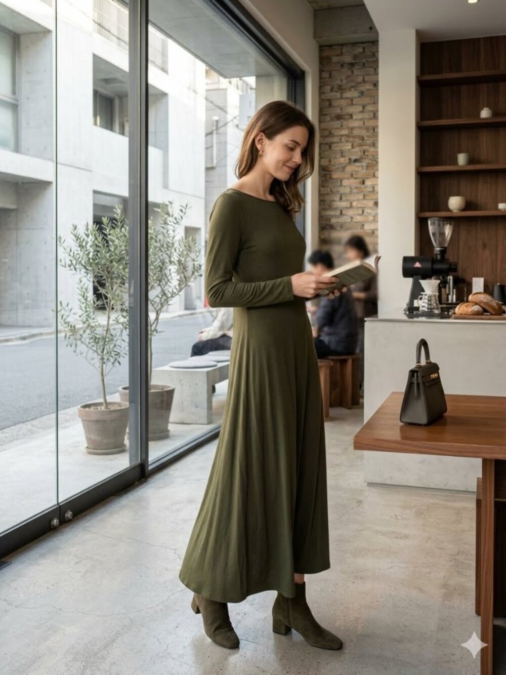 Soft Surrounding Women’s Size Medium Olive Green Knit Rayon Blend Maxi Dress - Picture 1 of 15
